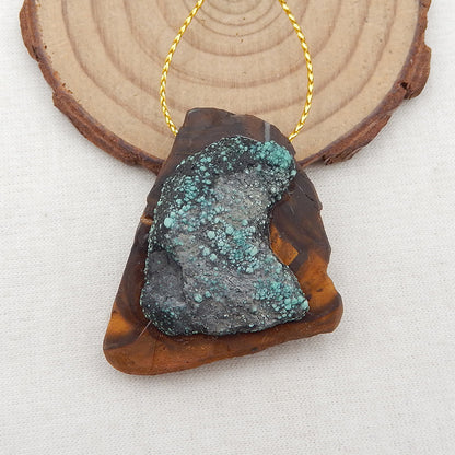 Intarsia of Turquoise and Boulder Opal Pendant Bead 38x36x15mm, 24.8g