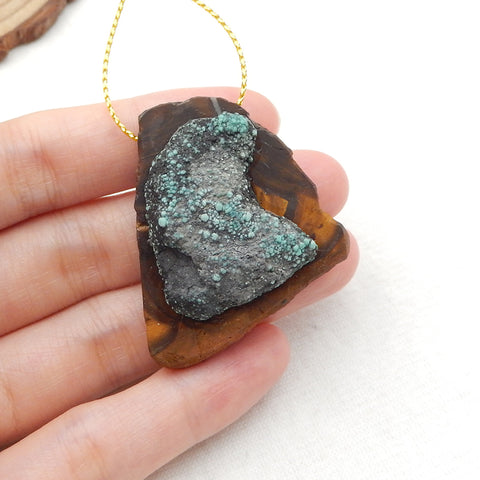 Intarsia of Turquoise and Boulder Opal Pendant Bead 38x36x15mm, 24.8g