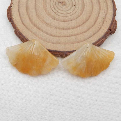 Natural Yellow Jade Carved leaf Earring Beads 20x31x4mm, 7.1g