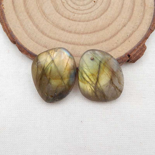 Paire de boucles d'oreilles percées en labradorite naturelle, 21 x 17 x 5 mm, 6,3 g