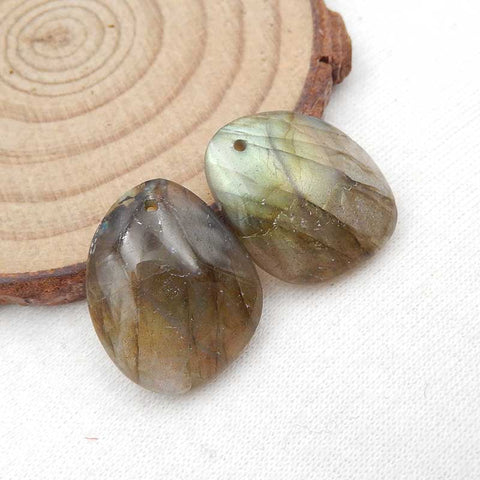 Paire de boucles d'oreilles percées en labradorite naturelle, 21 x 17 x 5 mm, 6,3 g