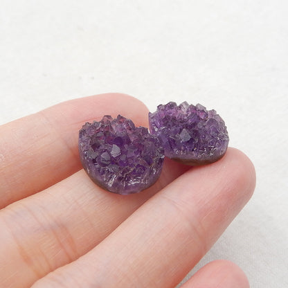 Raw Mineral Amethyst Crystal Flatback Gemstone Teardrop Cabochons 一对，（可以钻孔，如果需要，请联系我），18x14x5mm，4.8g