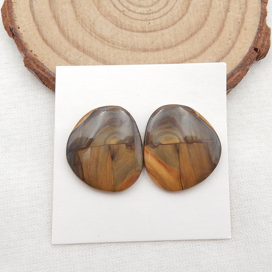 Natural Us Biggs Jasper Gemstone Cabochon pair, 19x17x4mm, 3.8g