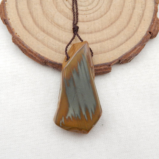 Natural Us Biggs Jasper drilled Gemstone Pendant Bead, 35x19x7mm, 7.5g
