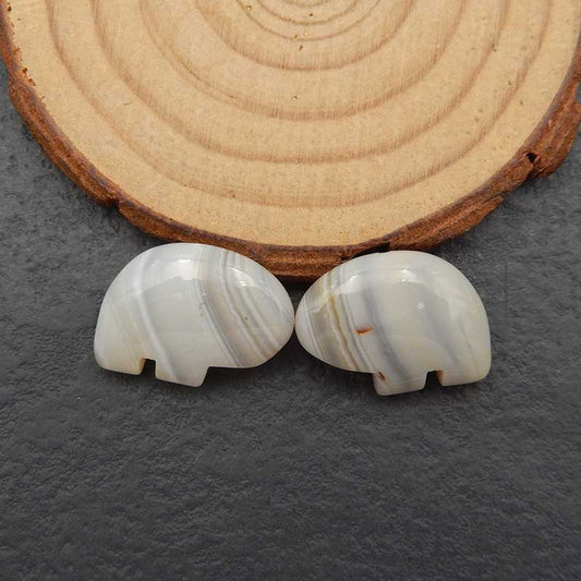 Natural Banded Agate Carved Bear Earring Beads 20x15x7mm, 6.3g