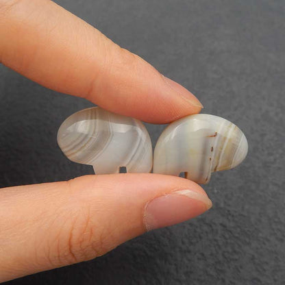 Natural Banded Agate Carved Bear Earring Beads 20x15x7mm, 6.3g