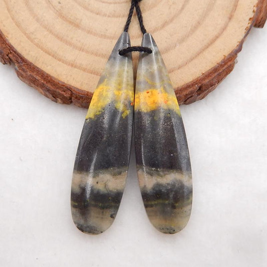 Bumble Bee Stone Teardrop Earrings 石制耳环，42x11x4mm，5.5g