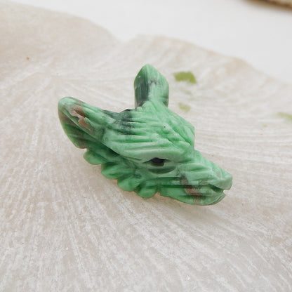 Natural Green Turquoise Carved wolf head Pendant Bead 23x17x9mm,3.3g