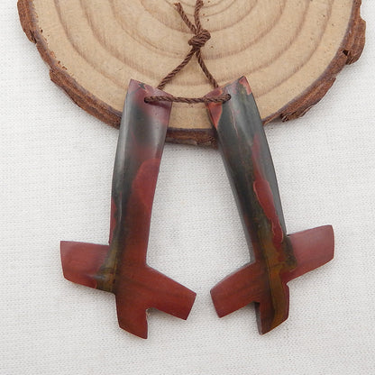 Natural Red Creek Jasper Earring Beads 45x25x4mm, 8.3g
