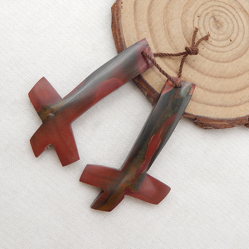 Natural Red Creek Jasper Earring Beads 45x25x4mm, 8.3g
