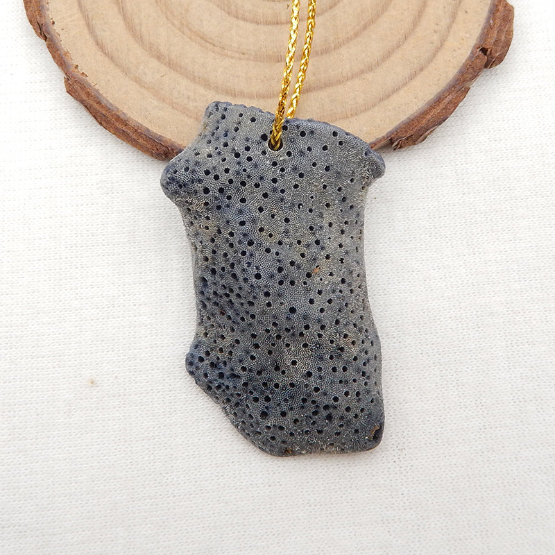 Natural Blue Fossil Coral Pendant Bead 44x28x7mm, 10.9g