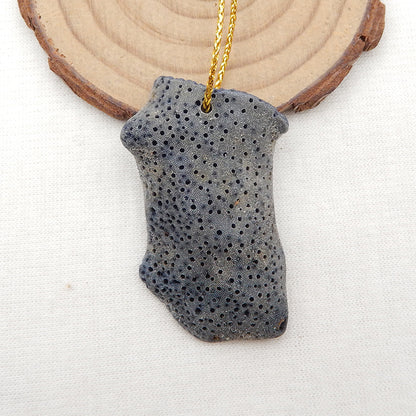 Natural Blue Fossil Coral Pendant Bead 44x28x7mm, 10.9g