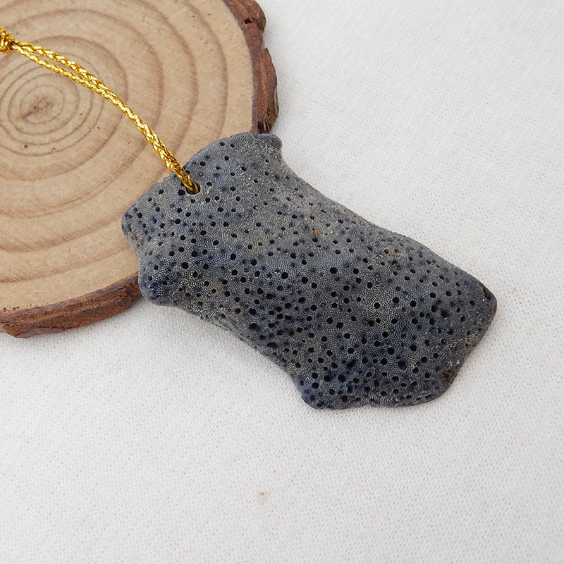Natural Blue Fossil Coral Pendant Bead 44x28x7mm, 10.9g
