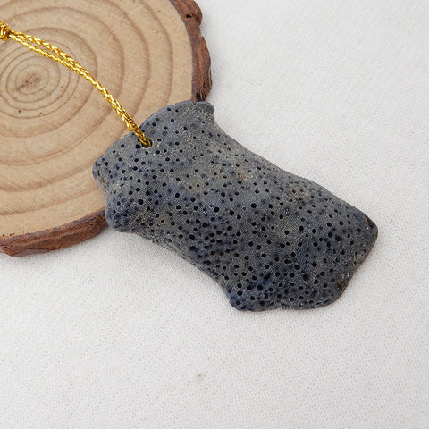 Natural Blue Fossil Coral Pendant Bead 44x28x7mm, 10.9g