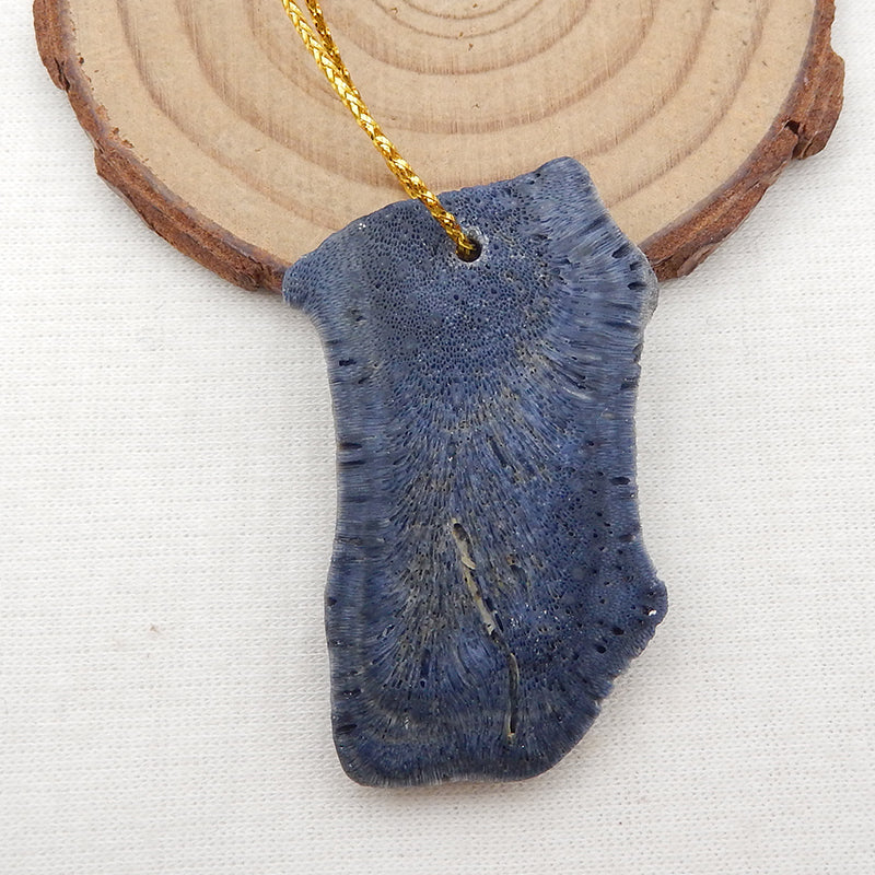 Natural Blue Fossil Coral Pendant Bead 44x28x7mm, 10.9g