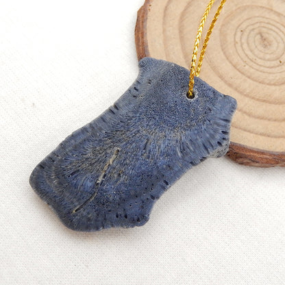 Natural Blue Fossil Coral Pendant Bead 44x28x7mm, 10.9g