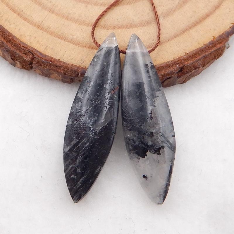 Boucles d'oreilles en quartz rutile noir naturel, pierre pour la fabrication de boucles d'oreilles, 31x9x5mm, 3.9g