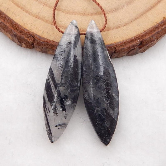 Boucles d'oreilles en quartz rutile noir naturel, pierre pour la fabrication de boucles d'oreilles, 31x9x5mm, 3.9g