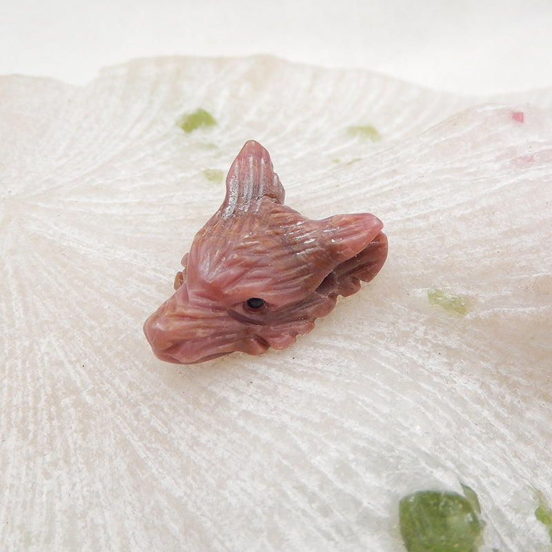 Natural Rhodonite Carved wolf head Pendant Bead 17x23x9mm, 5.5g