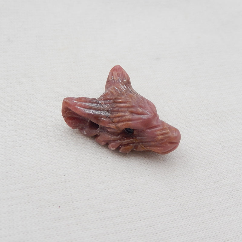 Natural Rhodonite Carved wolf head Pendant Bead 17x23x9mm, 5.5g
