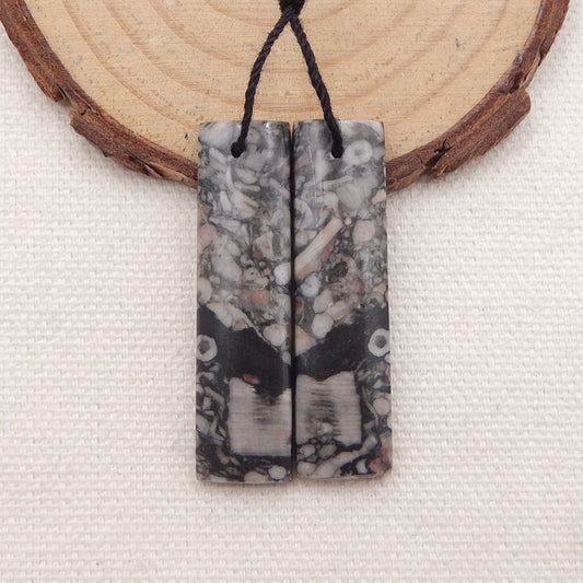 Natural Crinoid Fossil Earring Beads 39x11x5mm, 7.8g