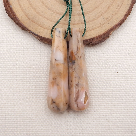 Paire de boucles d'oreilles percées en opale rose naturelle, 38x9 mm, 8,1 g