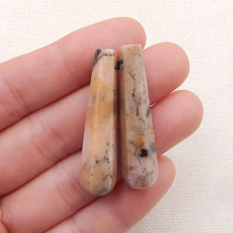 Paire de boucles d'oreilles percées en opale rose naturelle, 38x9 mm, 8,1 g