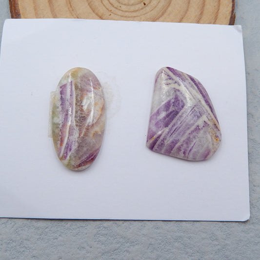 2 cabochons de pierres précieuses ovales en agate de dentelle violette naturelle, 23 x 19 x 4 mm, 27 x 14 x 4 mm, 6,9 g.