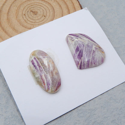 Natural Purple Lace Agate Cabochons Paired 23X19X4mm, 27X14X4mm, 6.9g