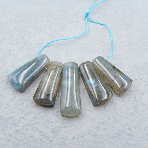 5 只装天然拉长石钻孔耳环 22X10X5mm,27X10X6mm, 12.81g