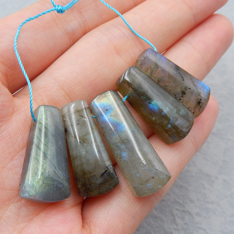 5 pcs Natural Labradorite Pendant Beads 22X10X5mm, 27X10X6mm, 12.8g