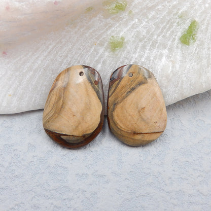Paire de boucles d'oreilles en pierres précieuses percées avec jaspe Natural Us Biggs, 25X18X4mm, 4.8g