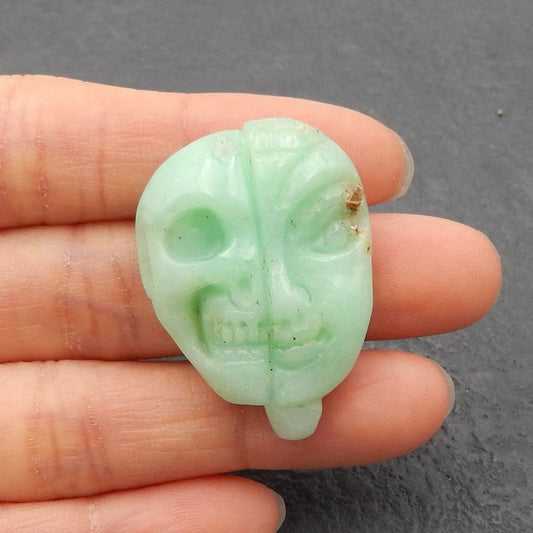 Natural Chrysoprase Carved Faces Cabochon 33x25x9mm, 8.8g