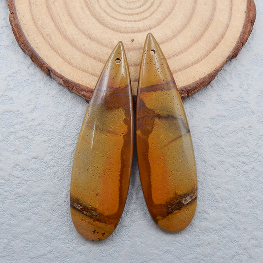 Paire de boucles d'oreilles en forme de larme de jaspe naturel, pierre pour la fabrication de boucles d'oreilles, 50x15x5mm, 10.5g