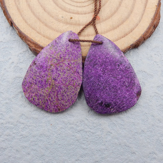 非洲紫石耳环石一对，用于制作耳环的自由形状石，30X21X3mm，6.2g