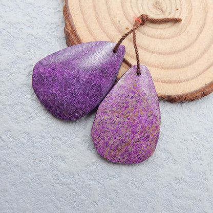 非洲紫石耳环石一对，用于制作耳环的自由形状石，30X21X3mm，6.2g