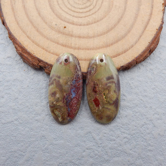 Paire de boucles d'oreilles percées en jaspe champignon naturel, 25 x 12 x 3 mm, 3,3 g