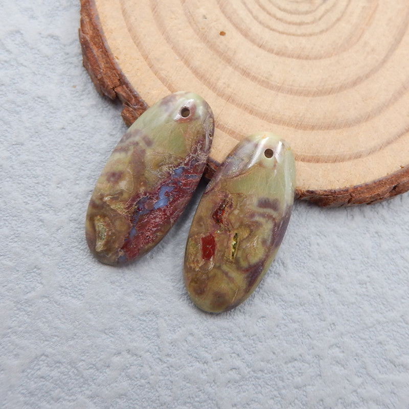 Paire de boucles d'oreilles percées en jaspe champignon naturel, 25 x 12 x 3 mm, 3,3 g