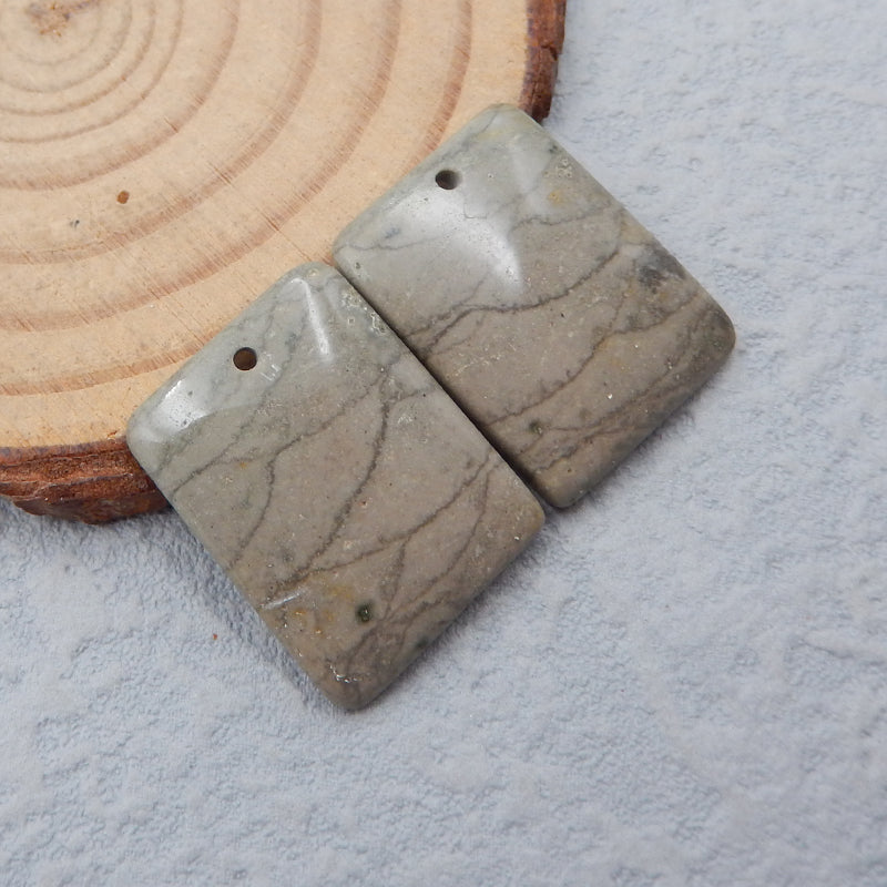 Perles de boucle d'oreille en pierre gemme de jaspe naturel, 21x17x3mm, 5.1g