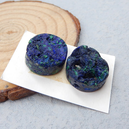 Natural Blue Azurite Cabochons Paired 16x8mm, 8.2g