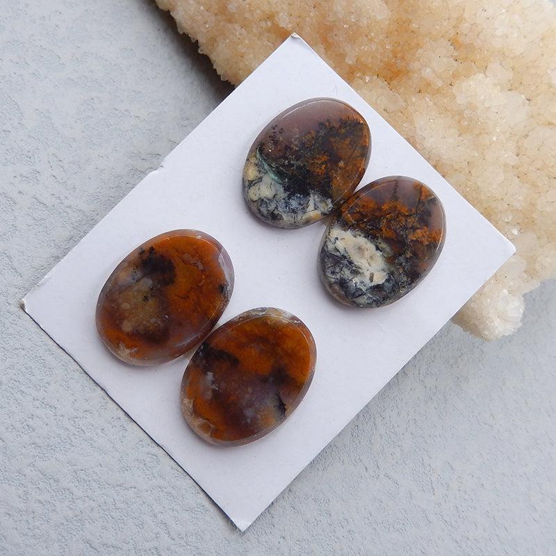2 pairs Natural Dendritic Agate Cabochons 25x19x4mm, 14.3g