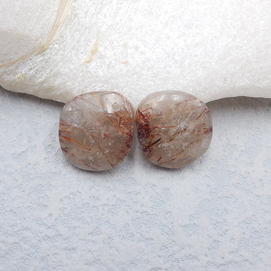 Natural Gold Rutilated Quartz Cabochons Paired 18x16x4mm, 5.2g