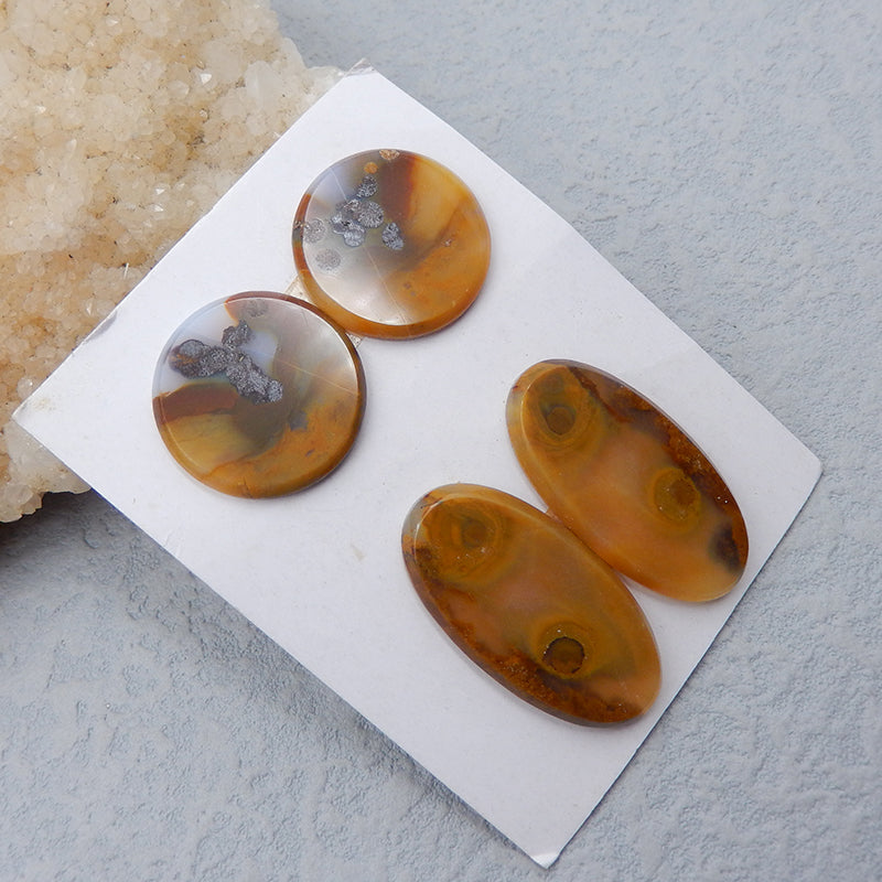 2 pairs Natural Agate Cabochons 31x16x3mm, 20x3mm, 7.1g