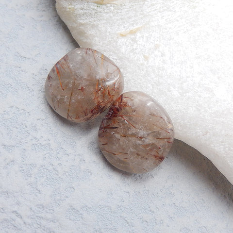 Natural Gold Rutilated Quartz Cabochons Paired 18x16x4mm, 5.2g