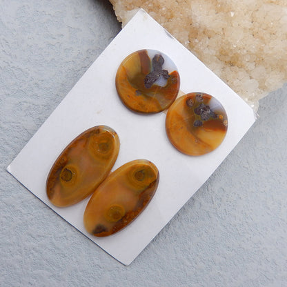 2 pairs Natural Agate Cabochons 31x16x3mm, 20x3mm, 7.1g