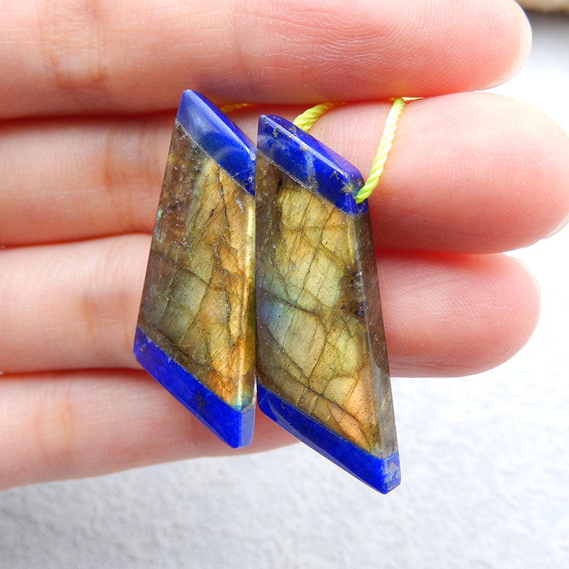 Intarsia of Labradorite and Lapis Lazuli Earring Beads 26x13x4mm, 6.9g