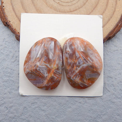 Natural Bamboo Agate Cabochons Paired 23X18X4mm, 5.8g