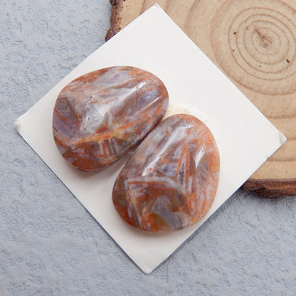 Natural Bamboo Agate Cabochons Paired 23X18X4mm, 5.8g