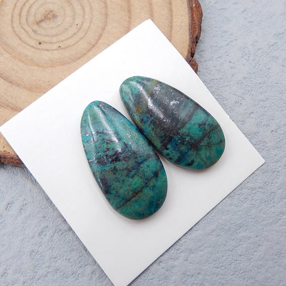 Natural Chrysocolla Cabochons Paired 25x13x4mm, 5.8g