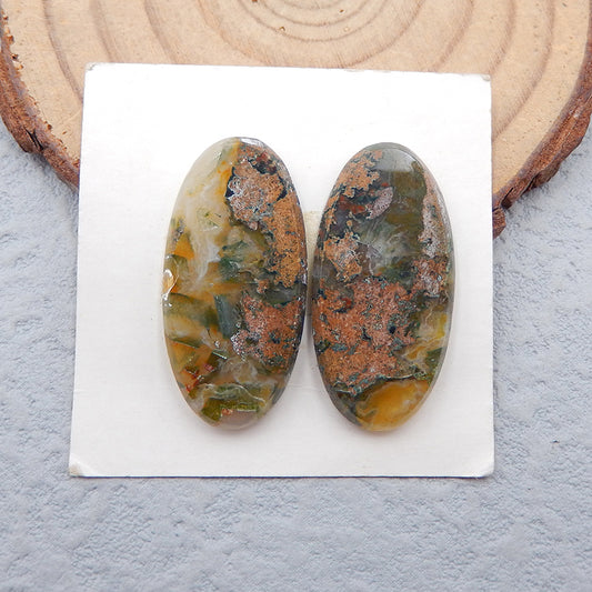Natural Ocean Jasper Cabochons Paired 27x13x3mm, 3.8g
